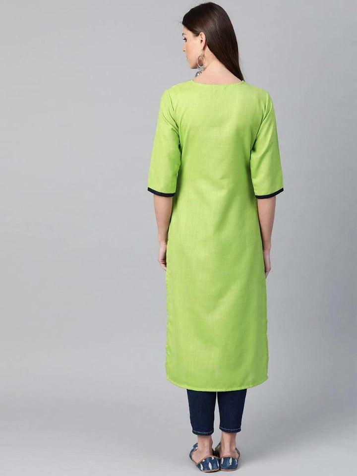 Green Embroidered Cotton Kurta - ShopLibas