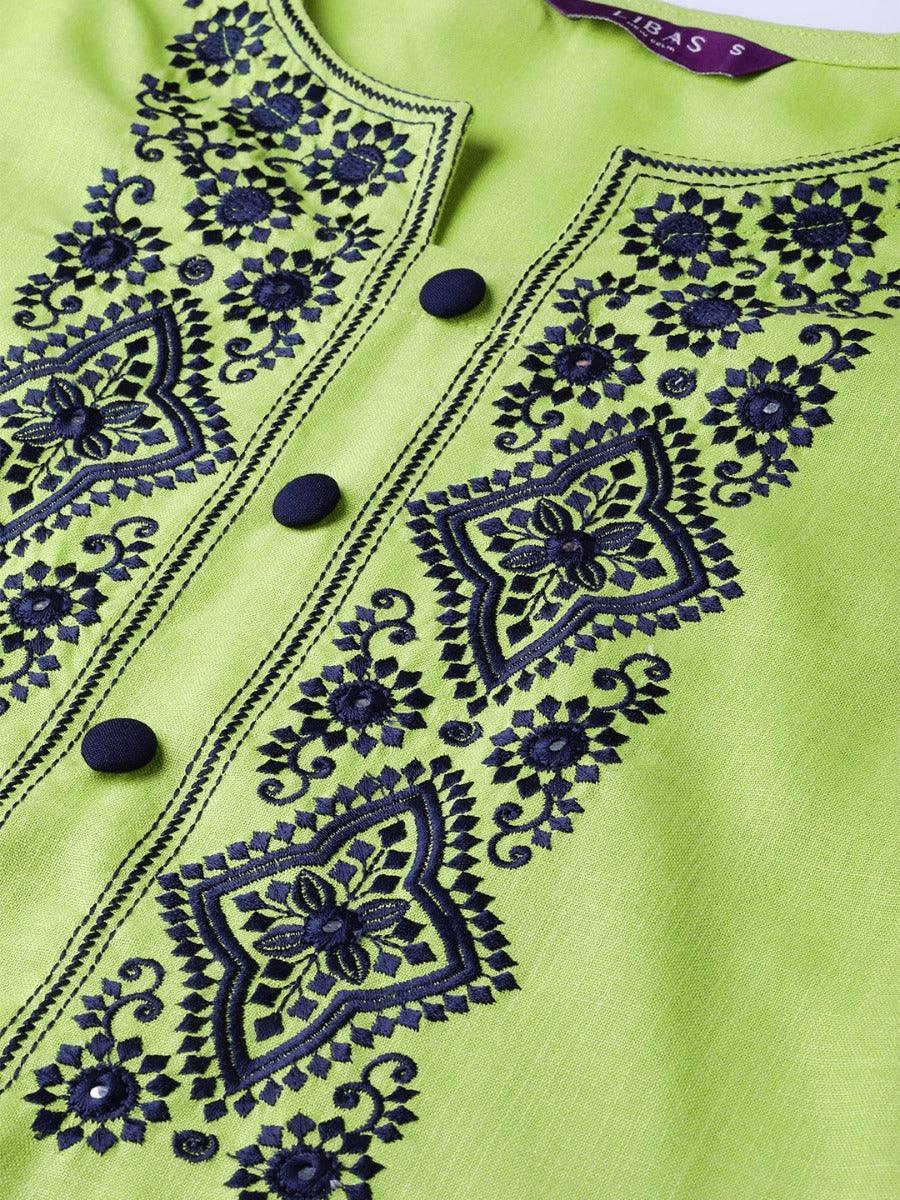 Green Embroidered Cotton Kurta - ShopLibas