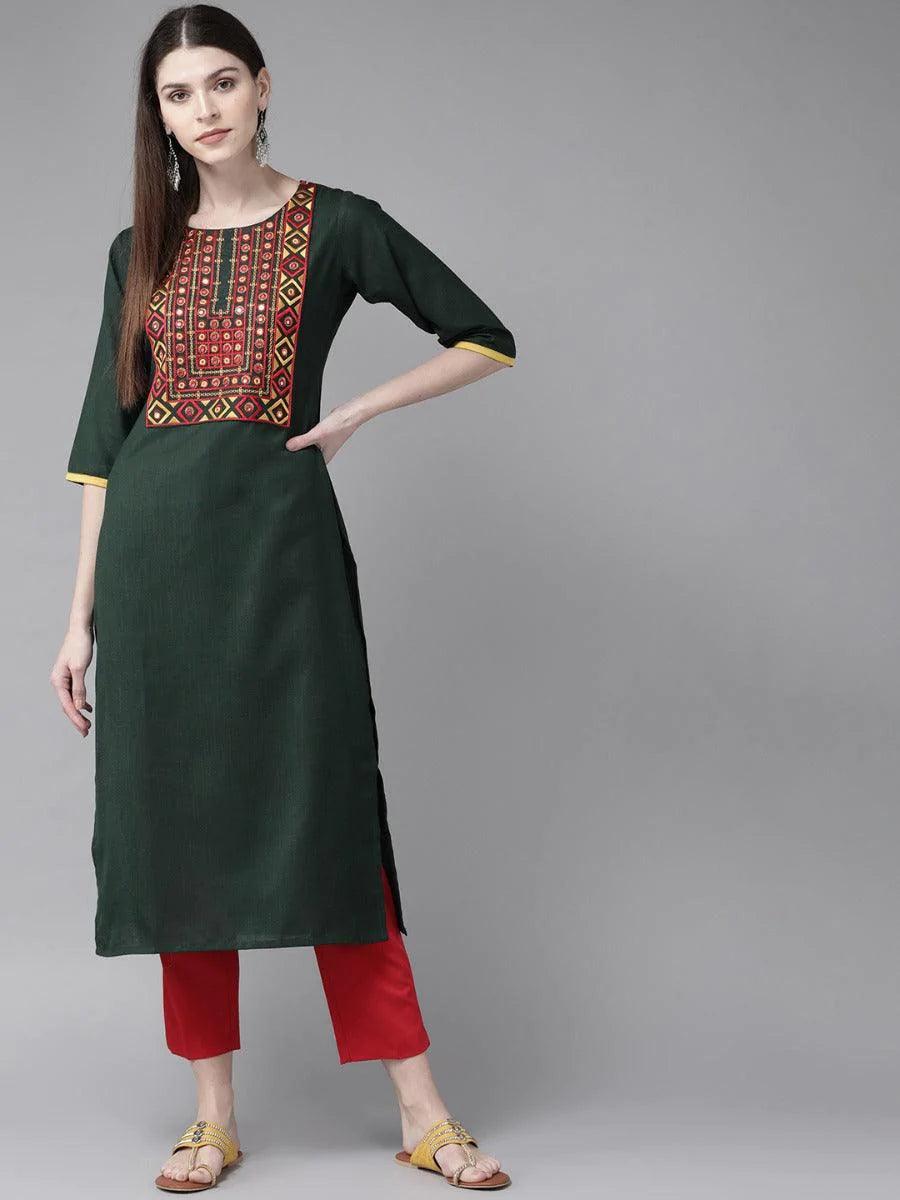 Green Yoke Design Cotton Kurta - ShopLibas