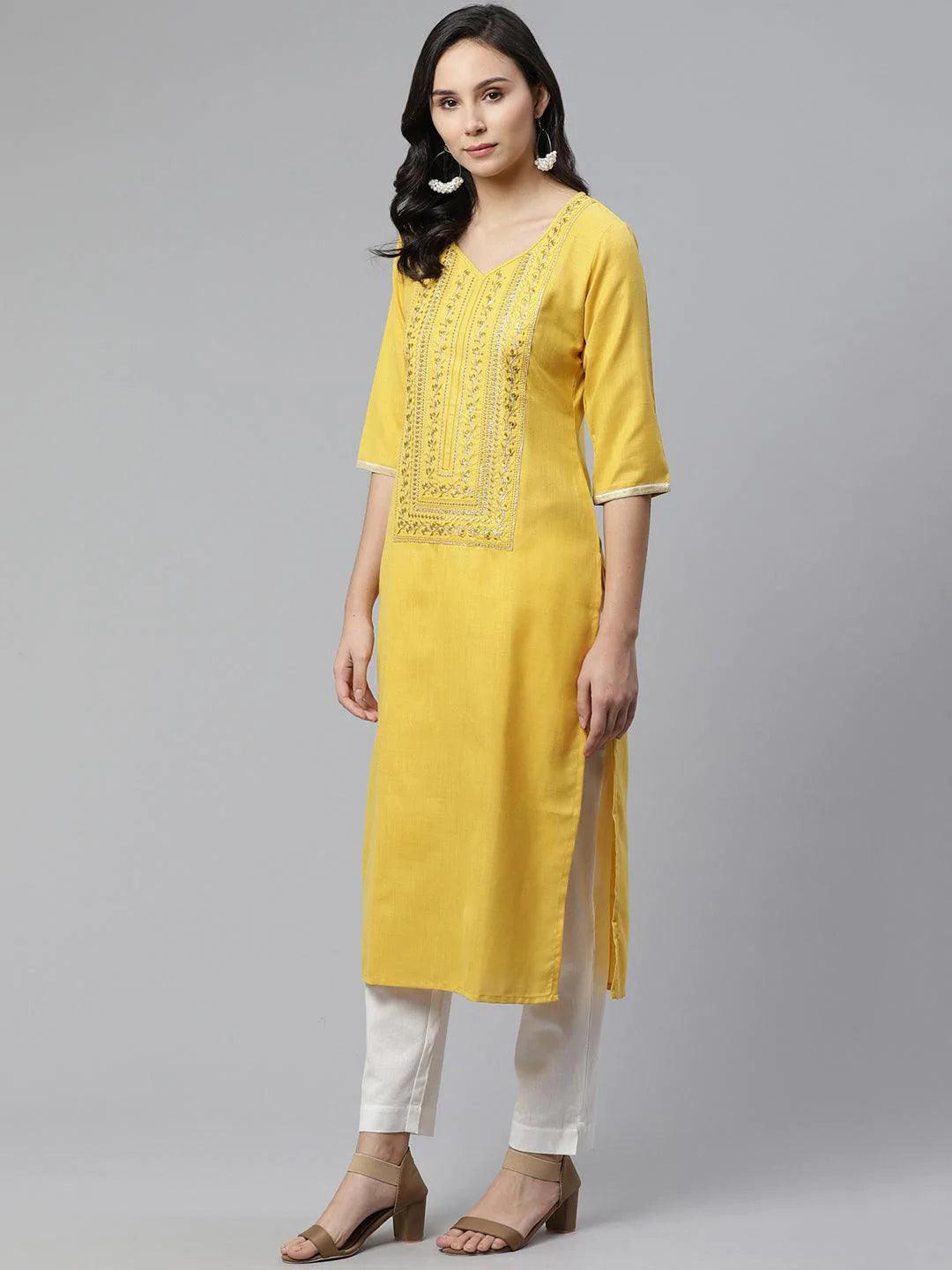 Yellow Yoke Design Cotton Kurta - ShopLibas