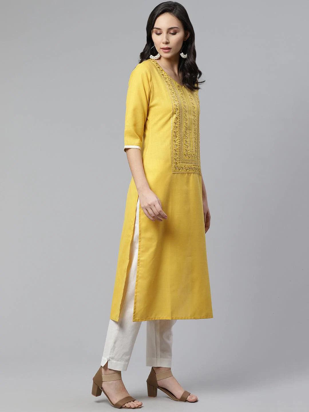 Yellow Yoke Design Cotton Kurta - ShopLibas