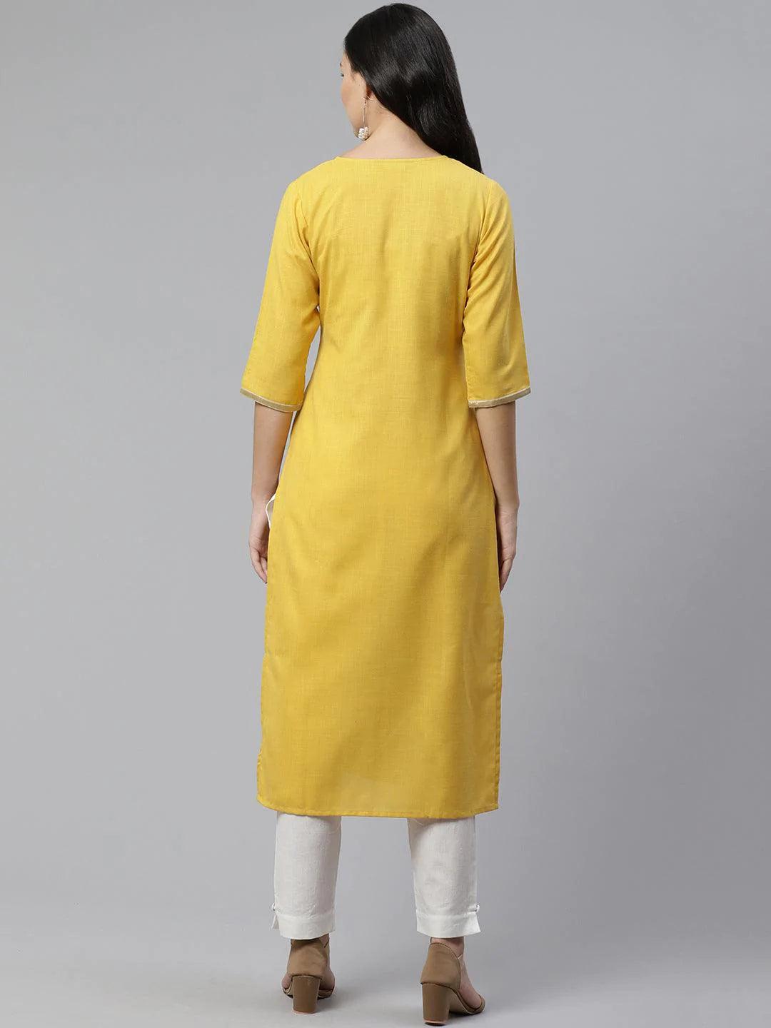 Yellow Yoke Design Cotton Kurta - ShopLibas