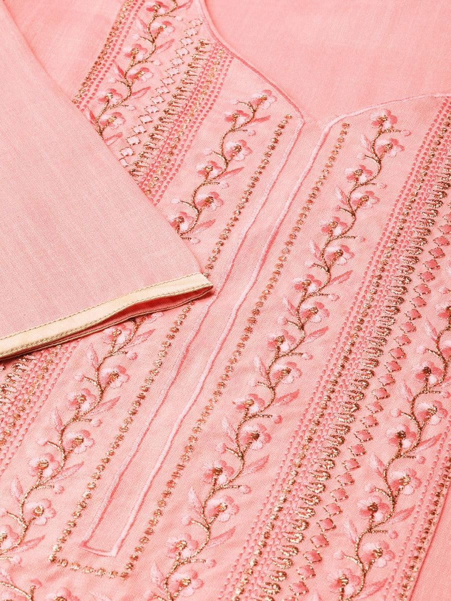 Pink Embroidered Cotton Kurta