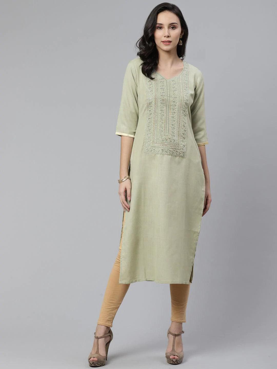 Green Yoke Design Cotton Kurta - ShopLibas