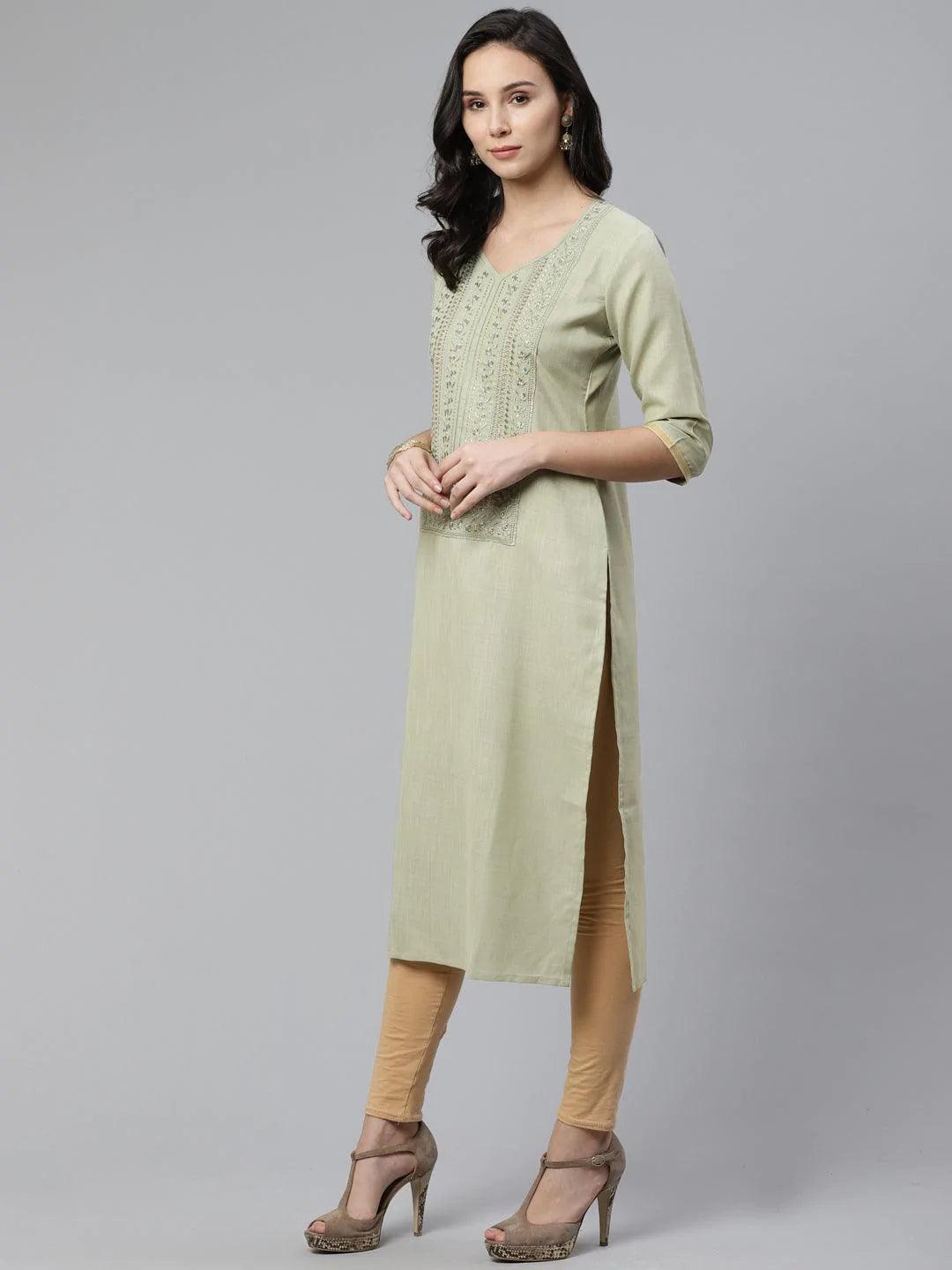 Green Yoke Design Cotton Kurta