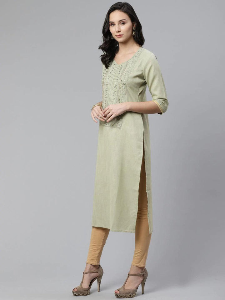 Green Yoke Design Cotton Kurta - ShopLibas