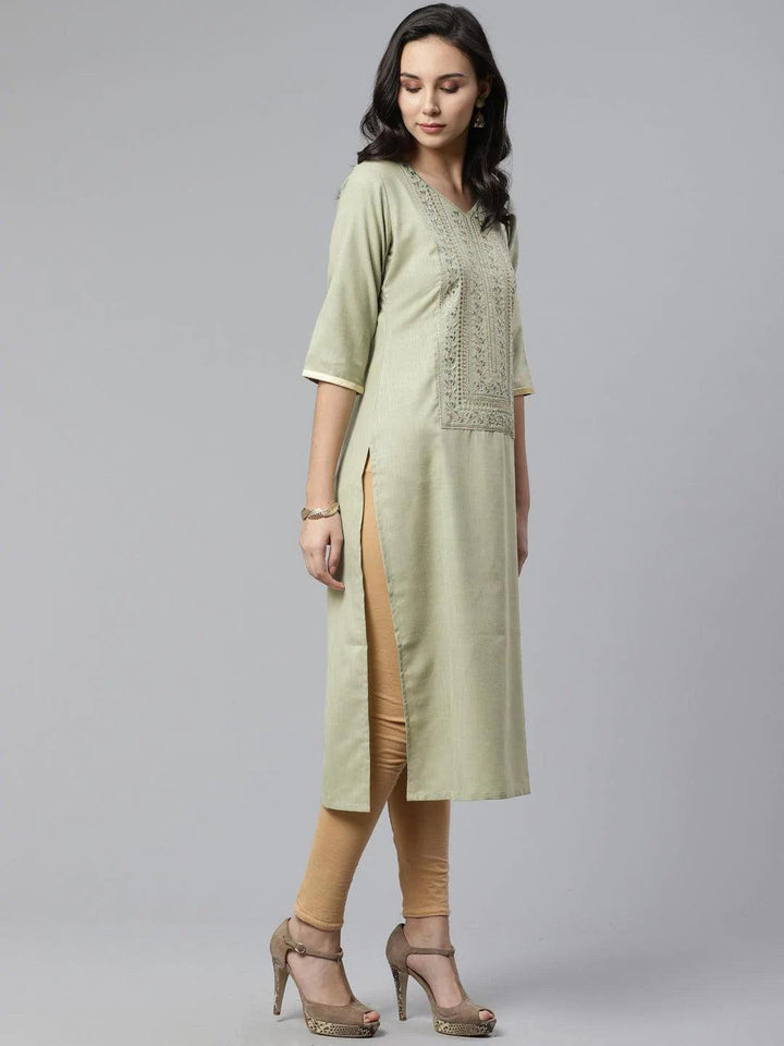 Green Yoke Design Cotton Kurta - ShopLibas