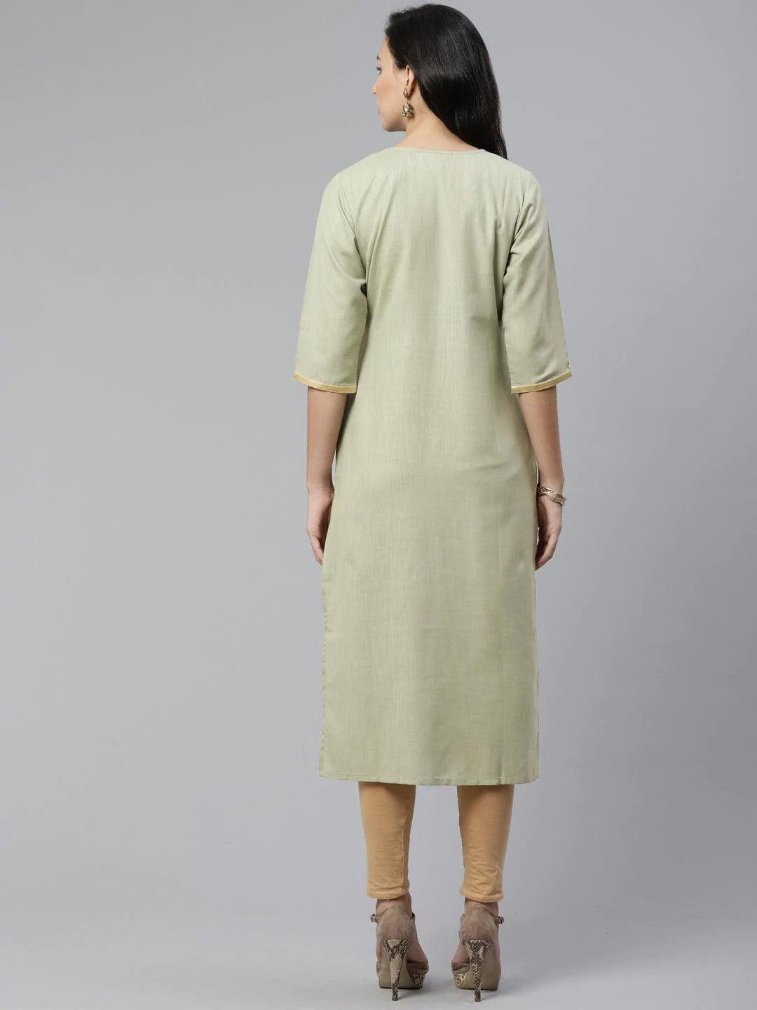 Green Yoke Design Cotton Kurta - ShopLibas