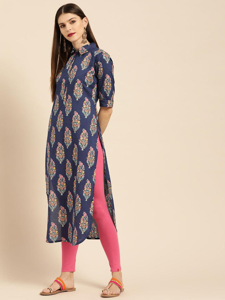 Blue Printed Cotton Kurta - ShopLibas