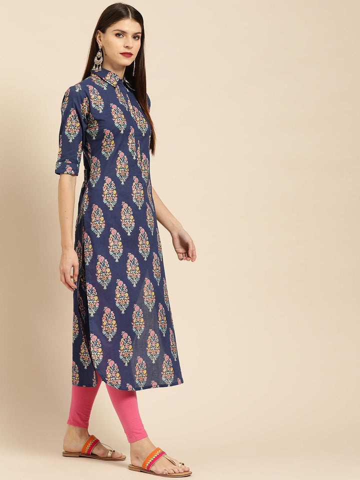 Blue Printed Cotton Kurta - ShopLibas