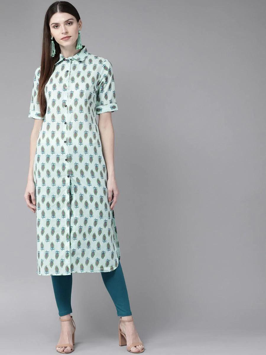 Blue Printed Cotton Kurta