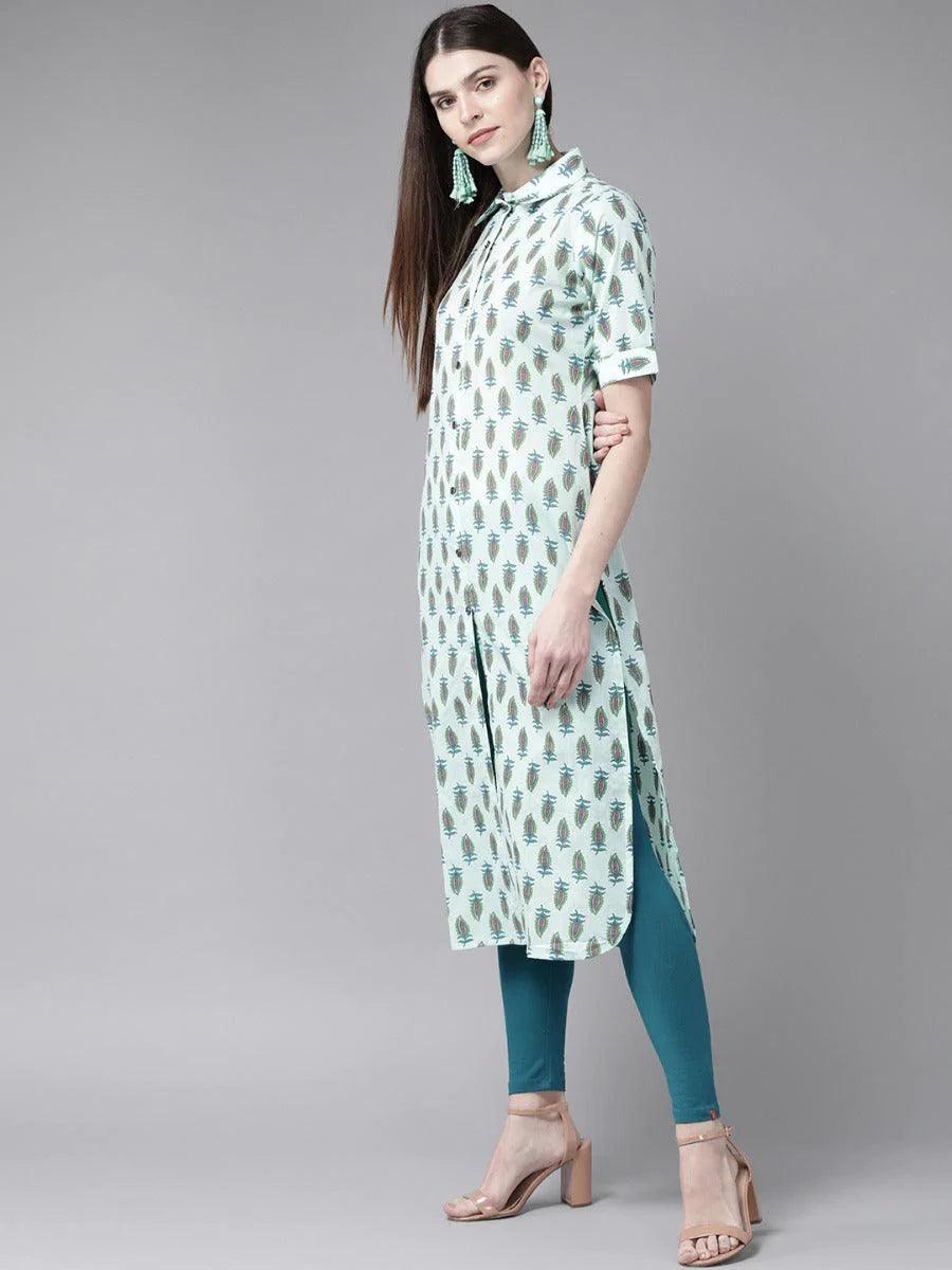 Blue Printed Cotton Kurta