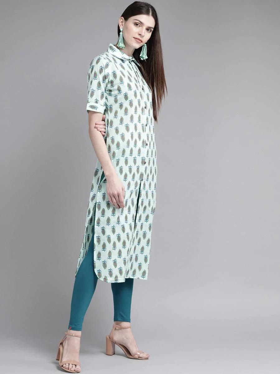 Blue Printed Cotton Kurta