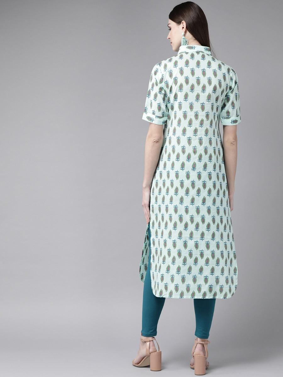 Blue Printed Cotton Kurta