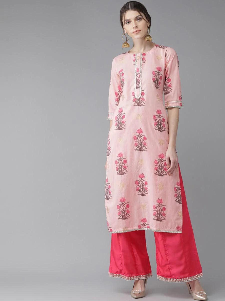 Pink Printed Cotton Kurta