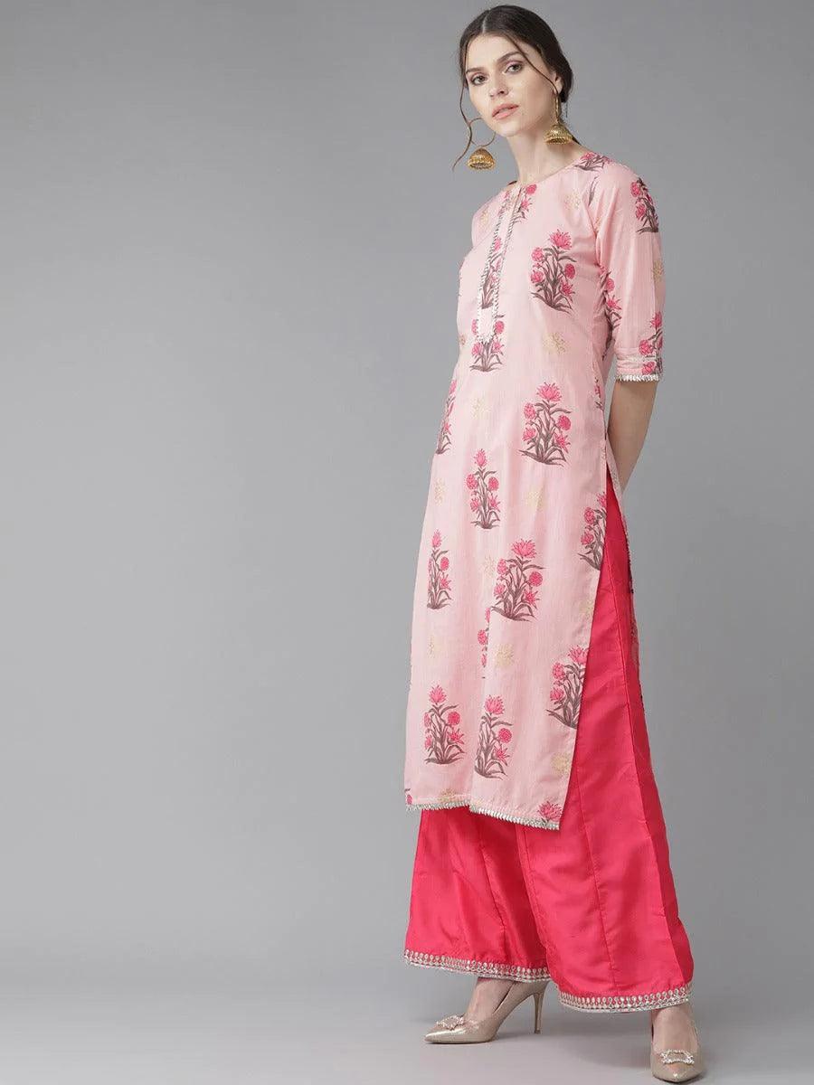 Pink Printed Cotton Kurta