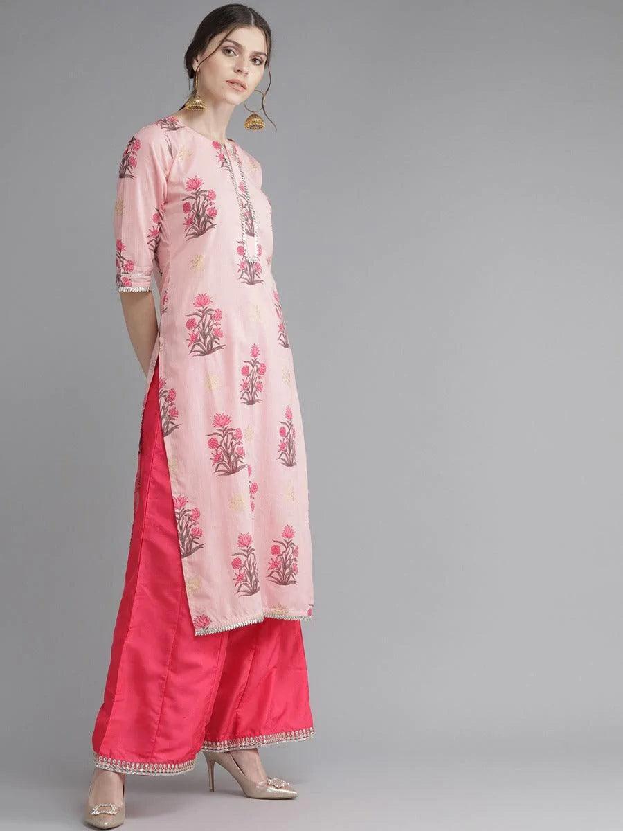 Pink Printed Cotton Kurta