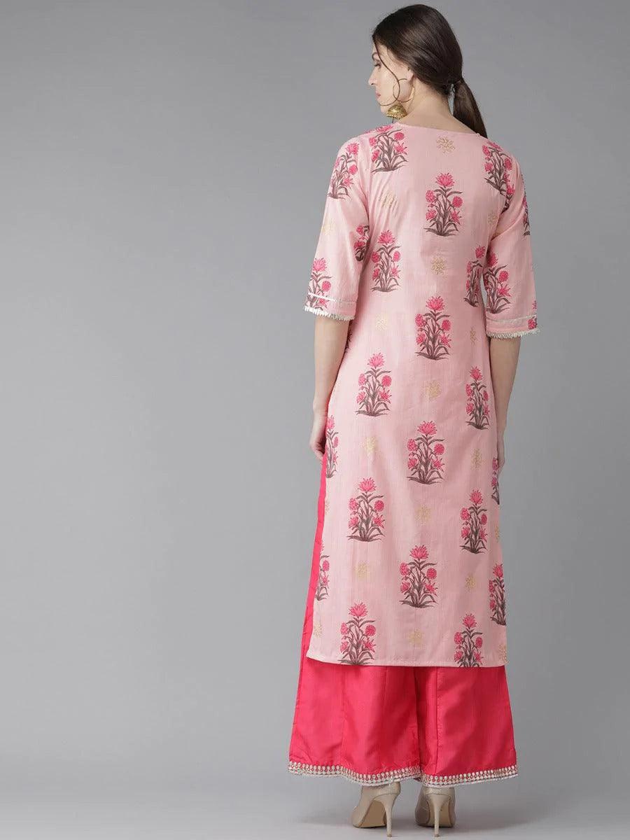 Pink Printed Cotton Kurta