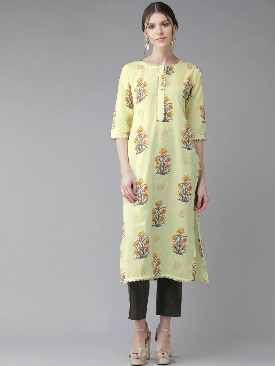 Yellow Gota Patti Cotton Kurta - ShopLibas