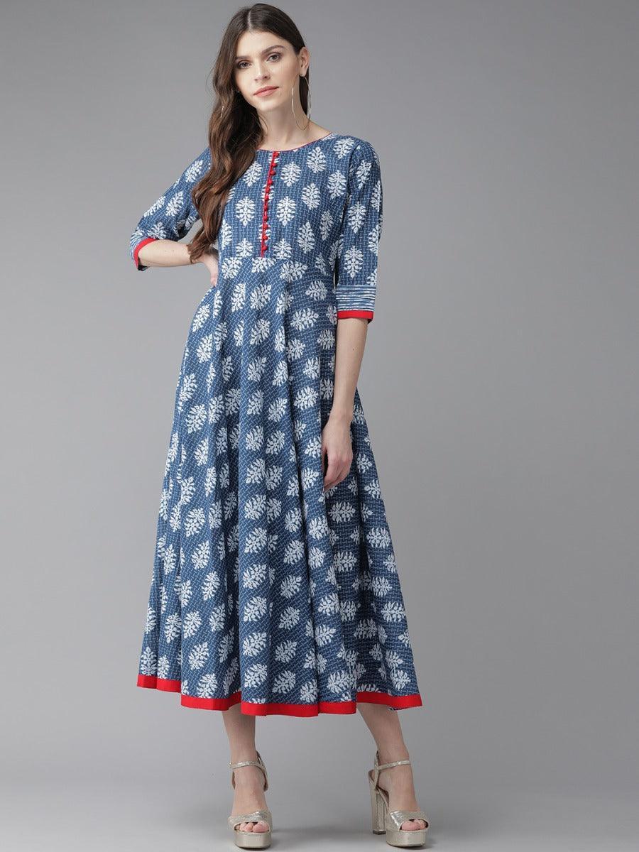 Blue Printed Cotton Dress