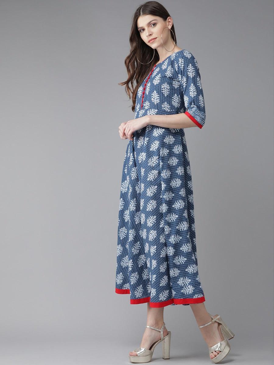 Blue Printed Cotton Dress