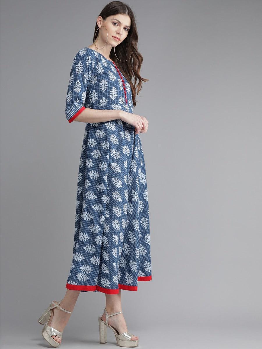 Blue Printed Cotton Dress