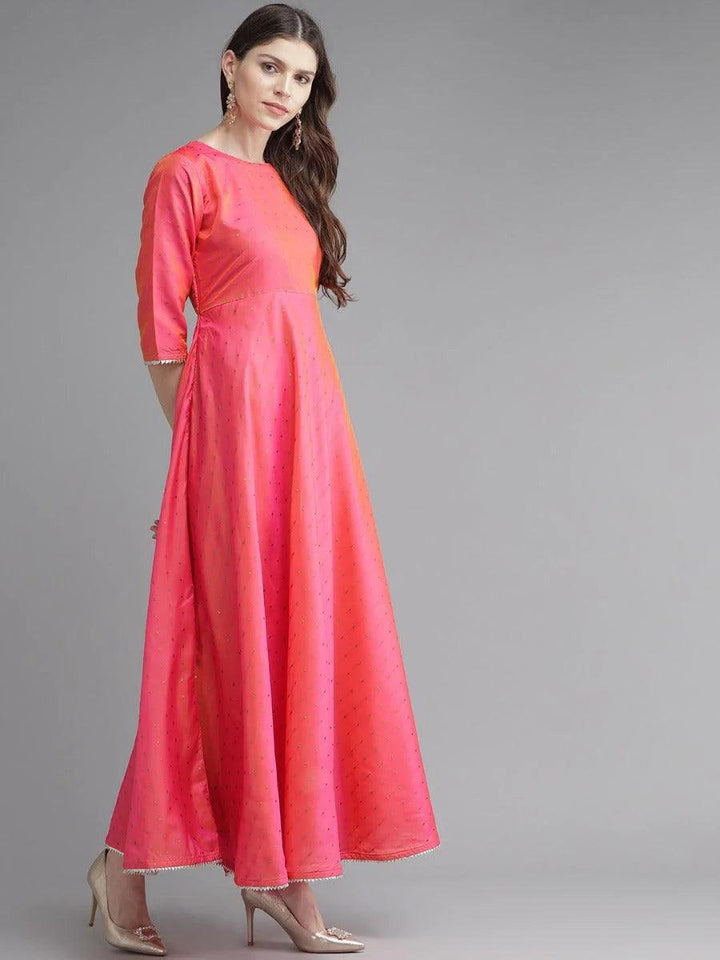 Pink Zari Work Chanderi Dress With Dupatta - ShopLibas