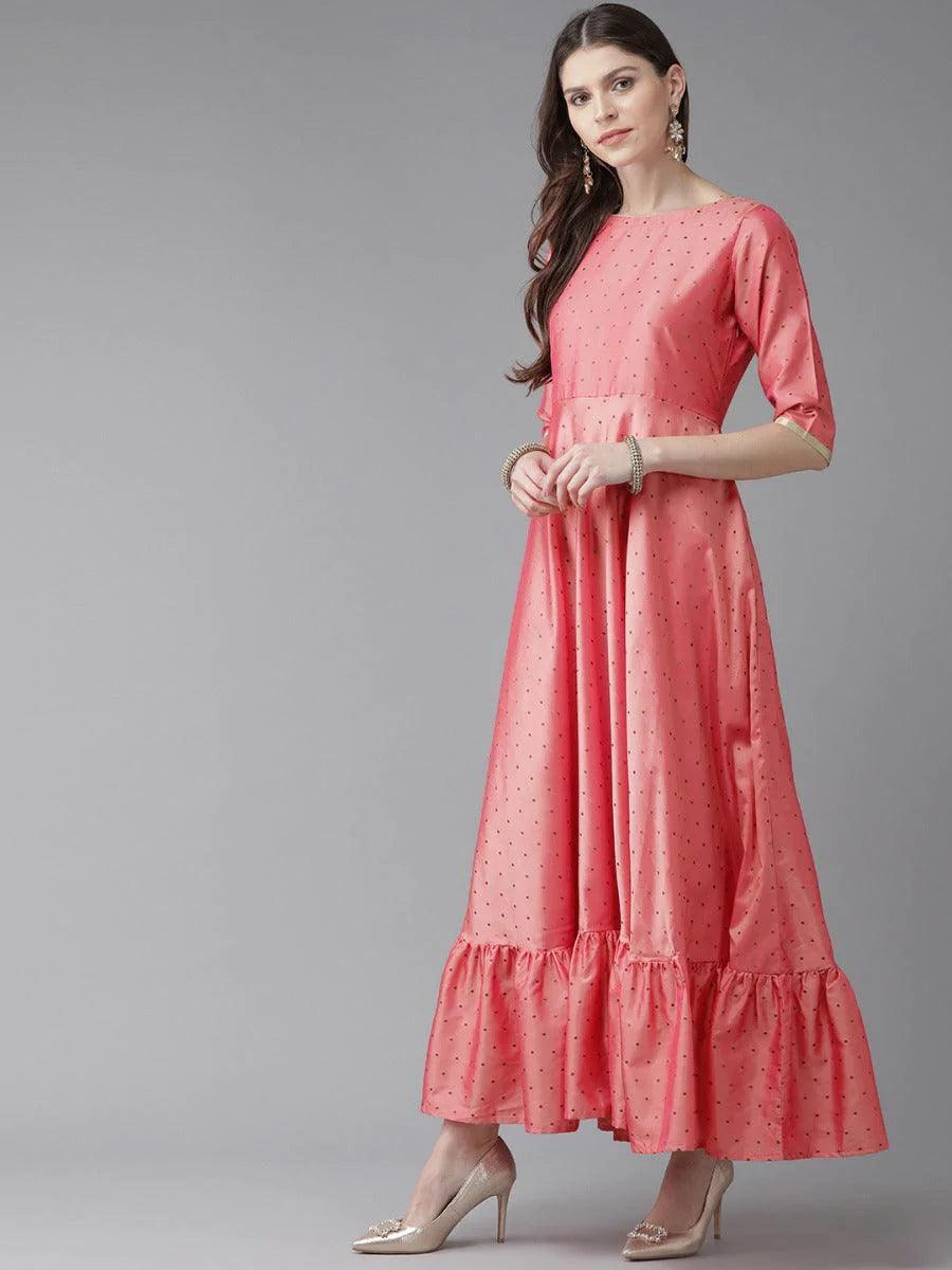 Pink Striped Chanderi Dress With Dupatta