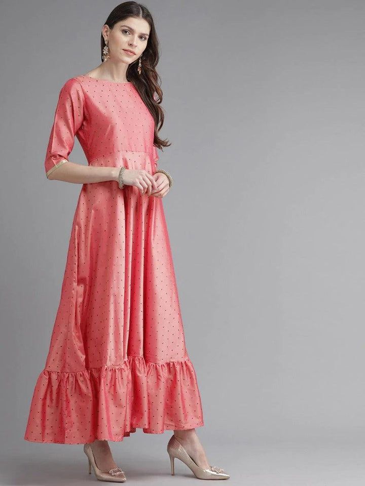 Pink Striped Chanderi Dress With Dupatta - ShopLibas