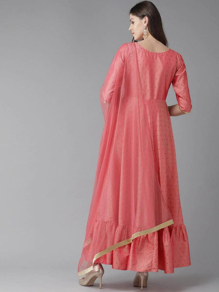 Pink Striped Chanderi Dress With Dupatta - ShopLibas