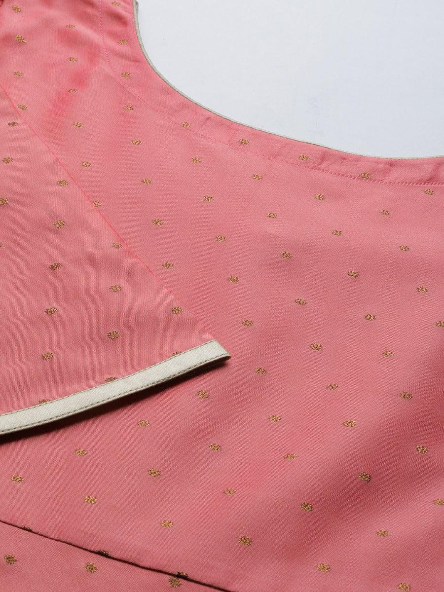 Pink Striped Chanderi Dress With Dupatta