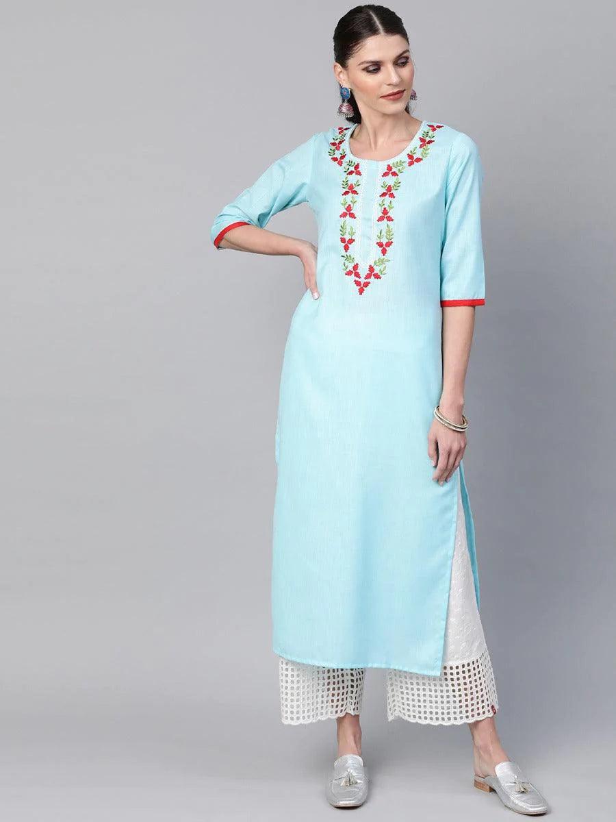 Blue Yoke Design Linen Kurta - ShopLibas