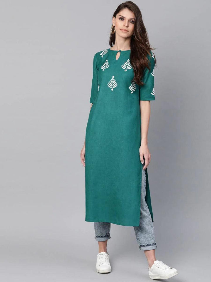 Green Embroidered Cotton Kurta - ShopLibas