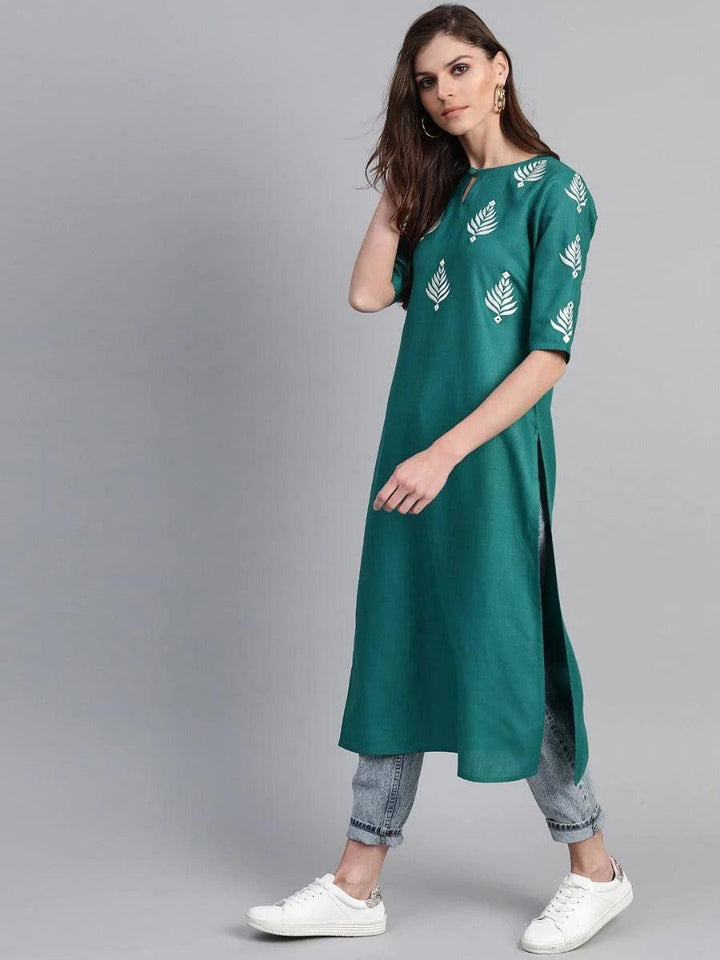 Green Embroidered Cotton Kurta - ShopLibas