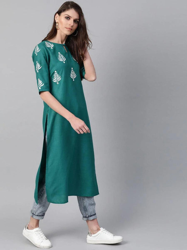 Green Embroidered Cotton Kurta - ShopLibas