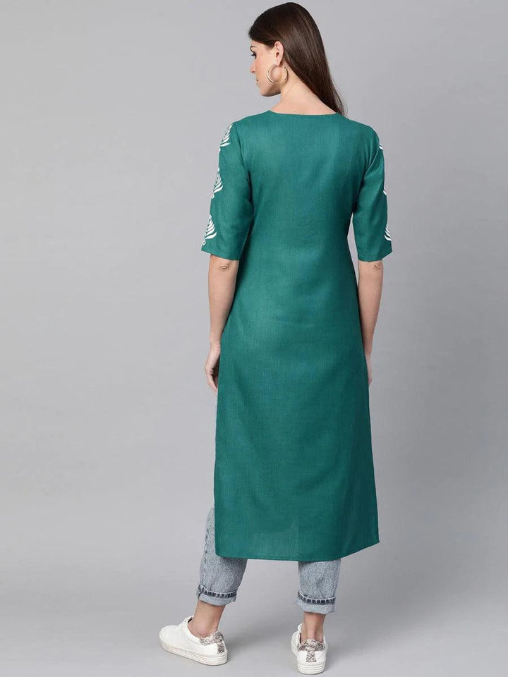 Green Embroidered Cotton Kurta - ShopLibas