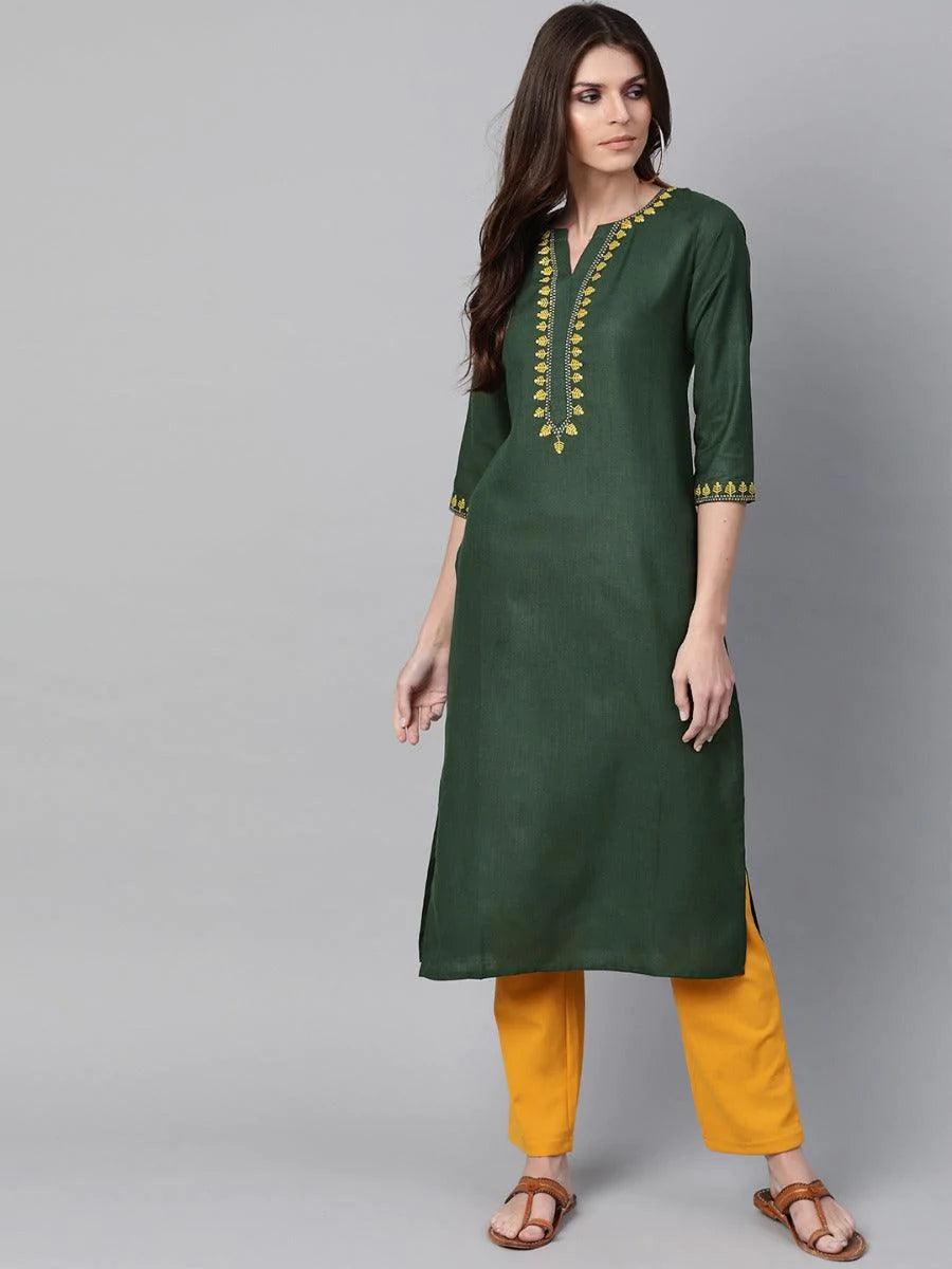 Green Yoke Design Cotton Kurta - ShopLibas