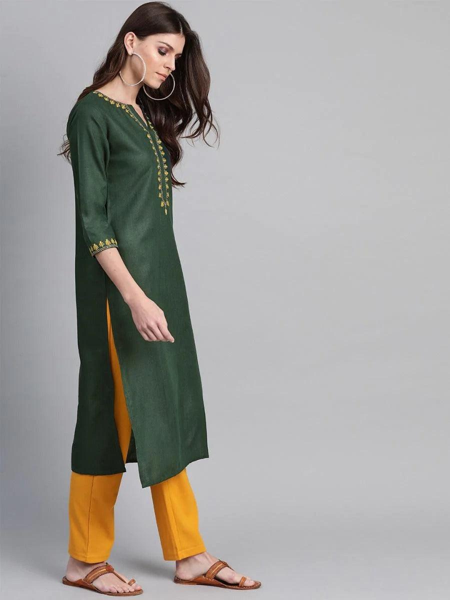 Green Yoke Design Cotton Kurta - ShopLibas