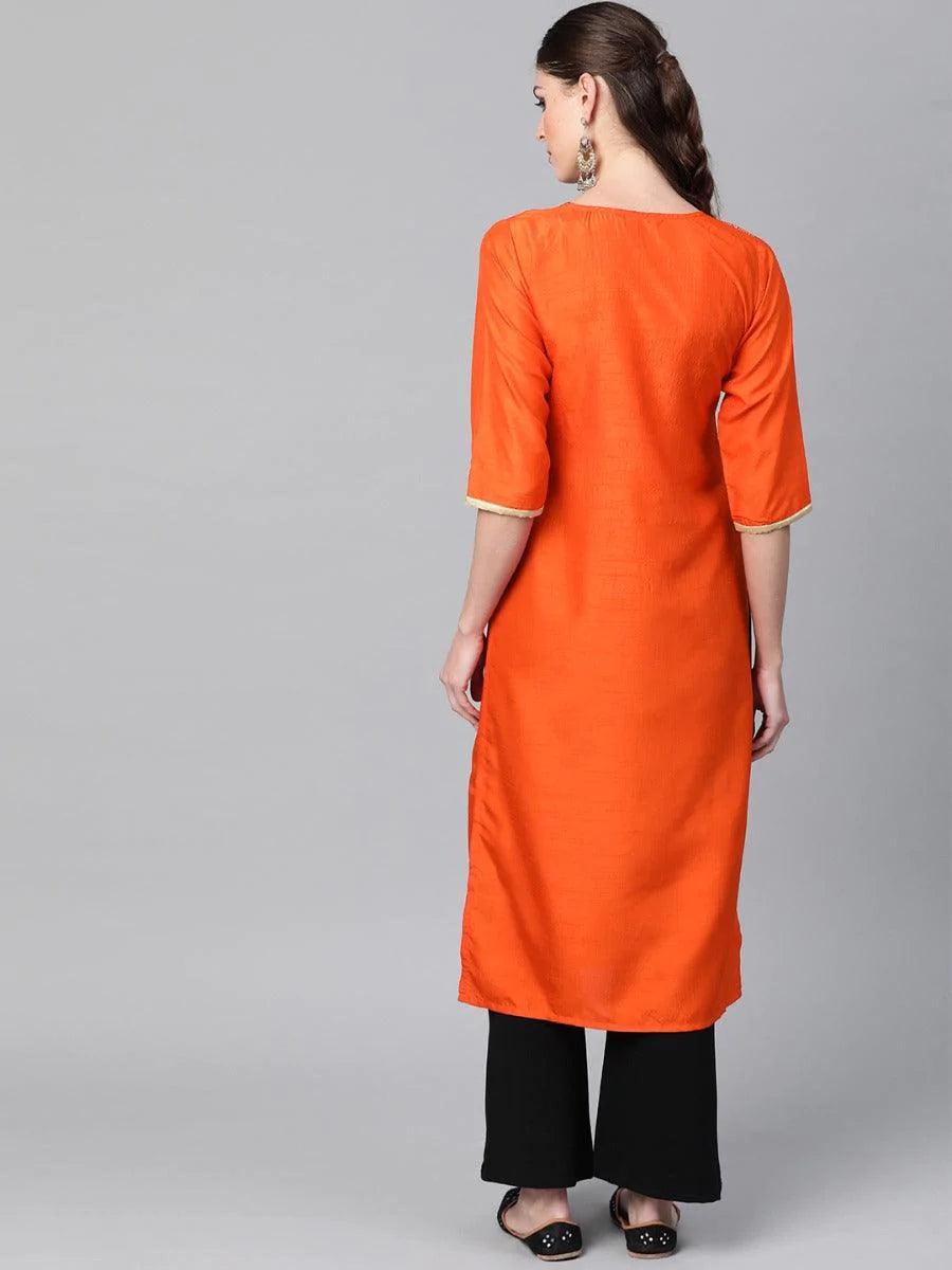 Orange Self Design Chanderi Kurta