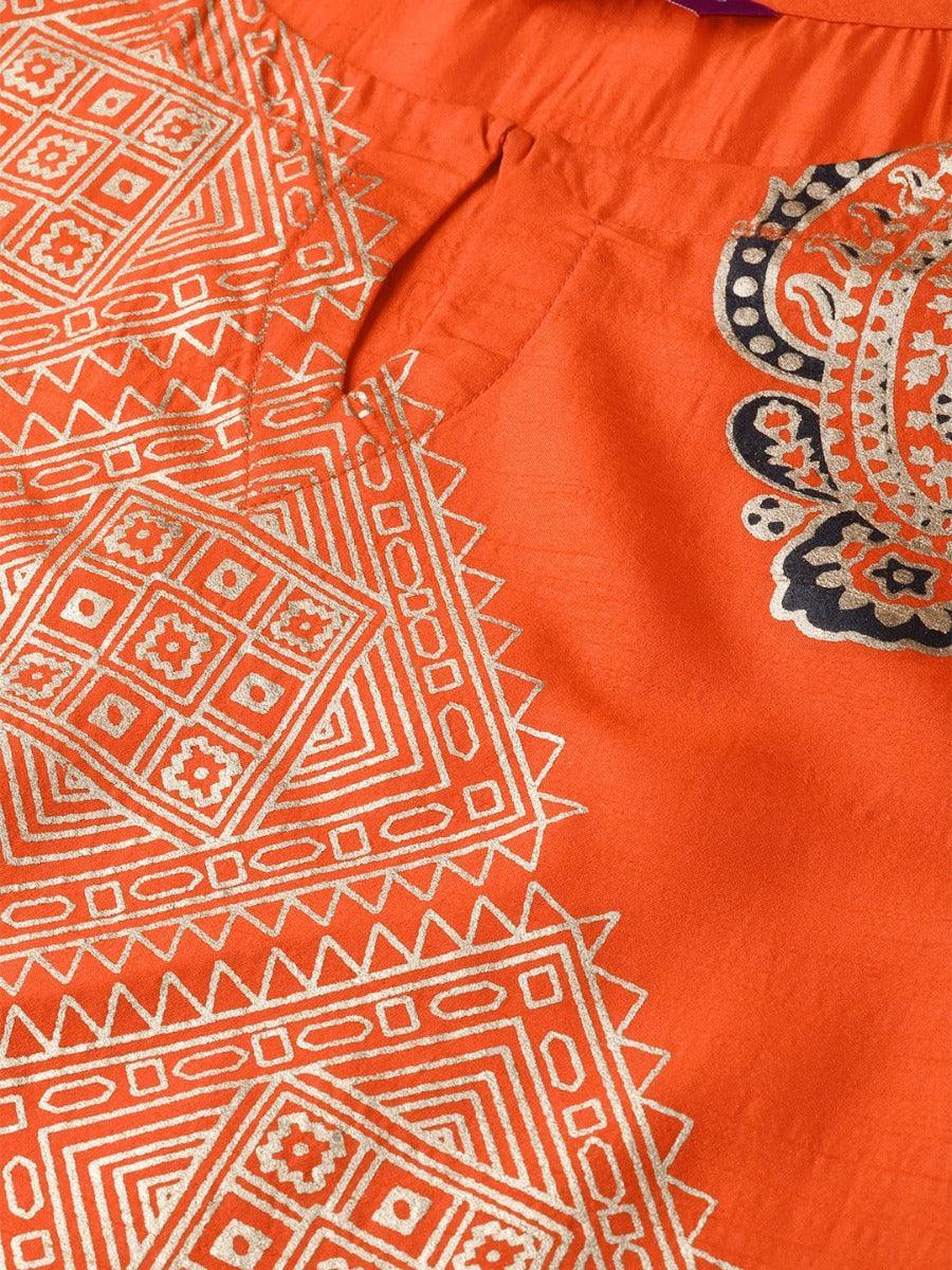 Orange Self Design Chanderi Kurta