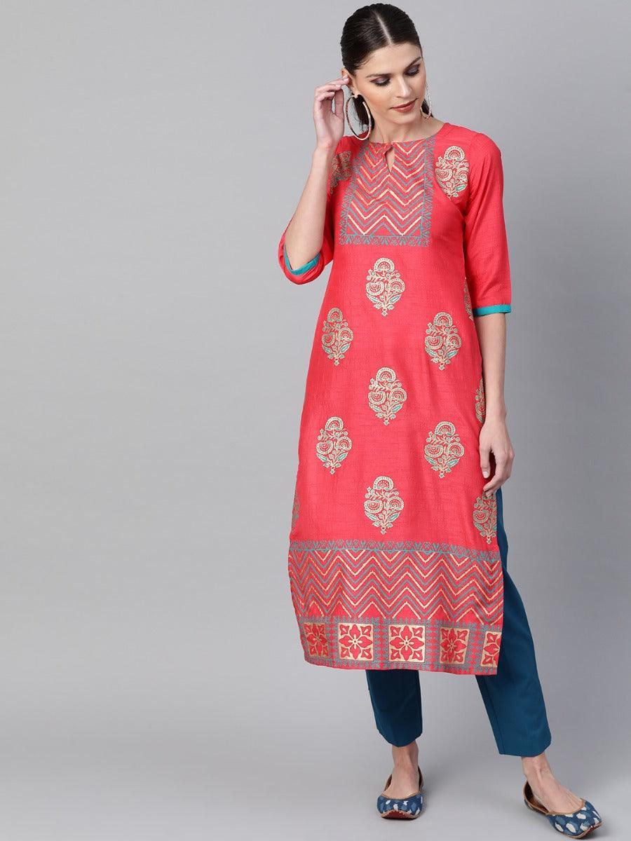 Pink Self Design Chanderi Kurta