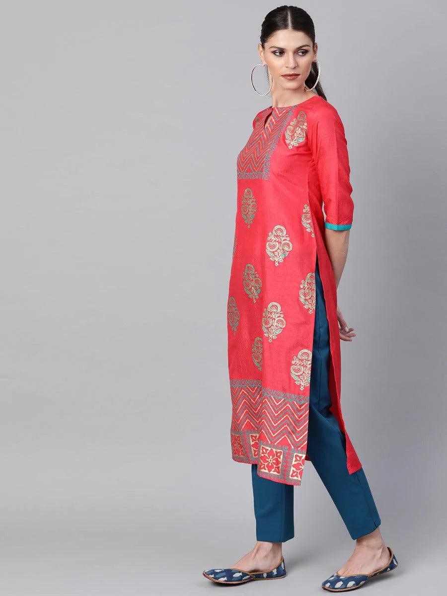 Pink Self Design Chanderi Kurta