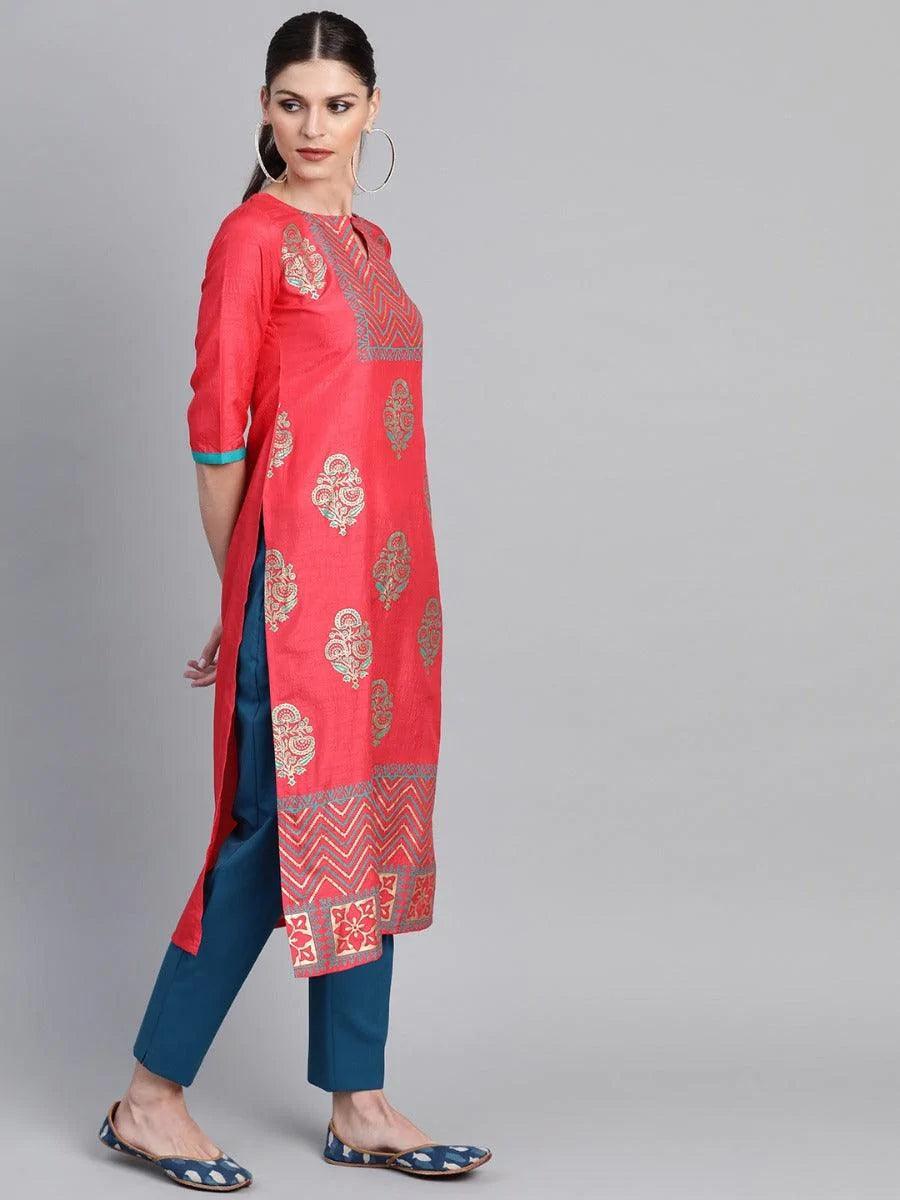 Pink Self Design Chanderi Kurta