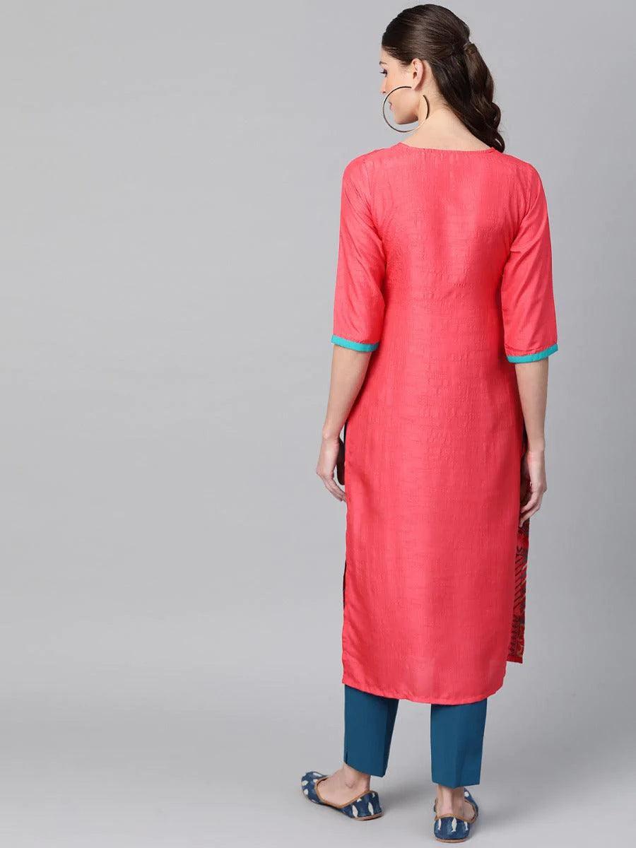 Pink Self Design Chanderi Kurta