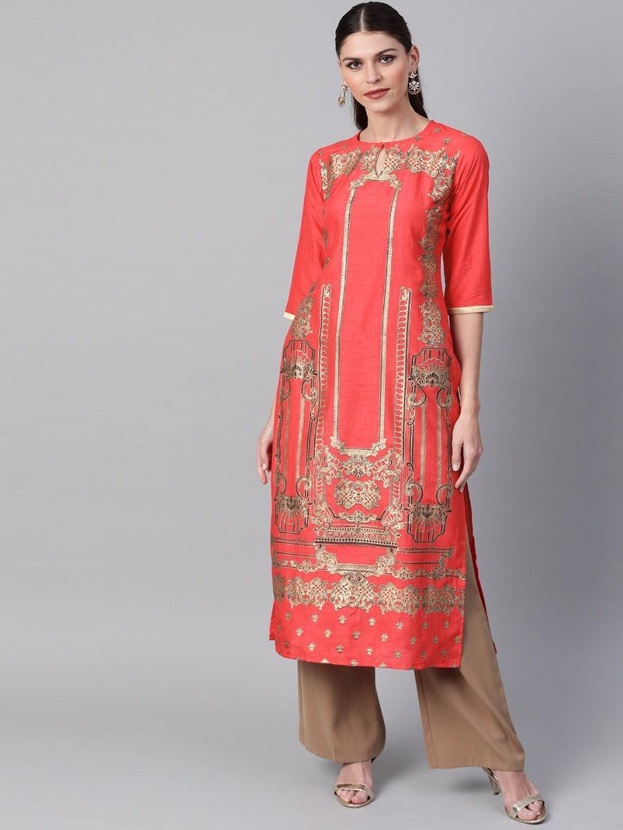 Coral Self Design Chanderi Kurta - ShopLibas