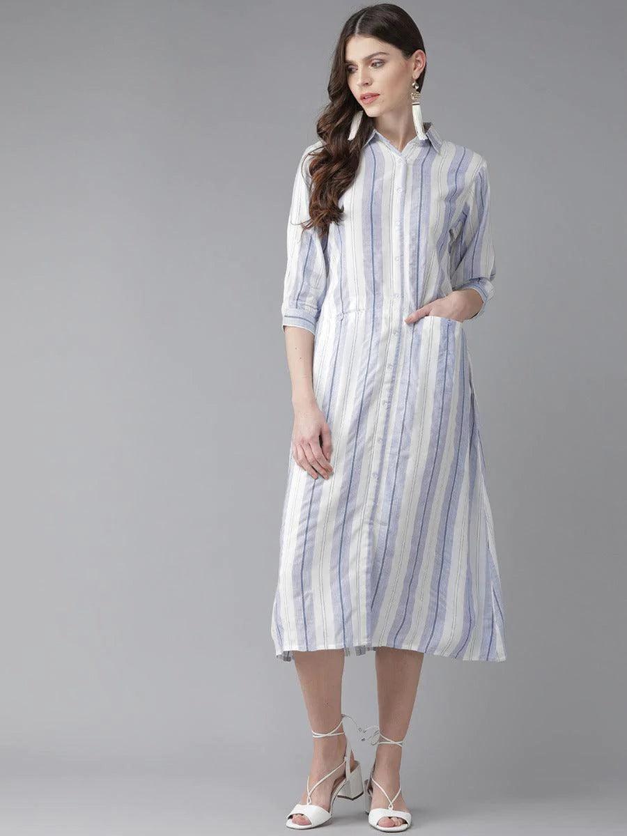 White Striped Rayon Dress