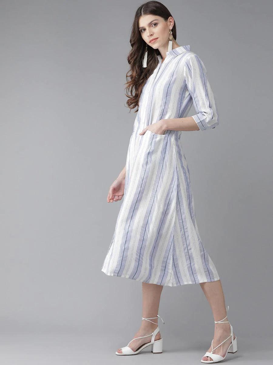 White Striped Rayon Dress