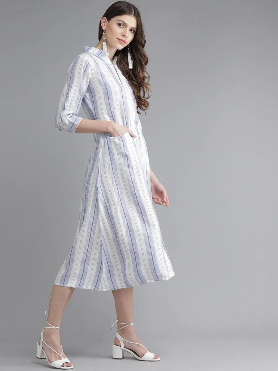 White Striped Rayon Dress