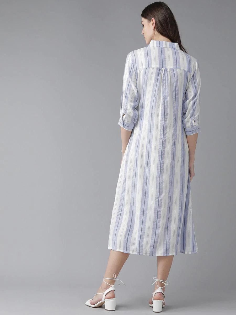 White Striped Rayon Dress