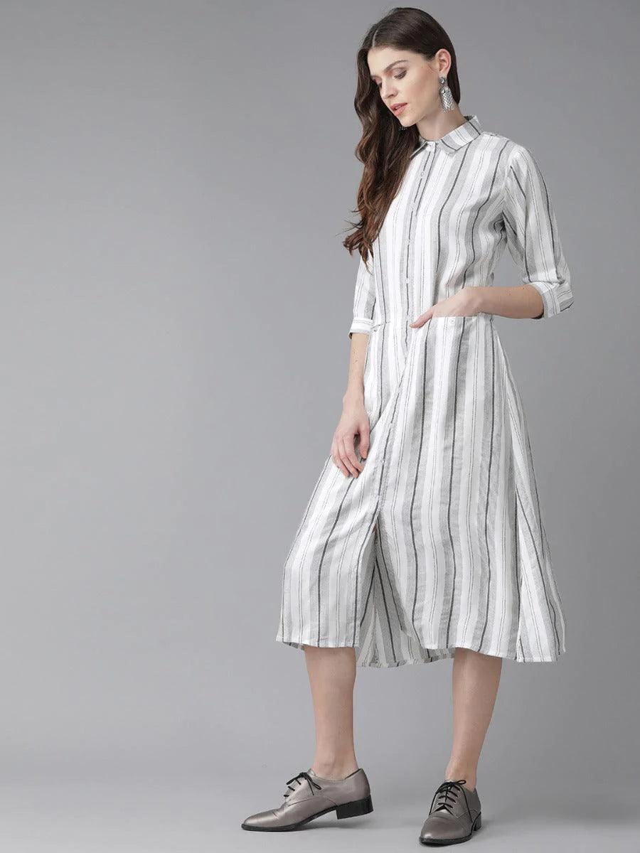 White Striped Rayon Dress